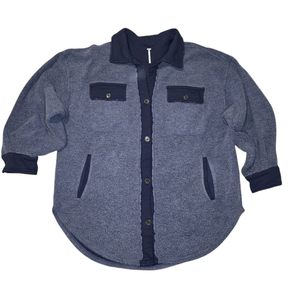 Free People Ruby reverse fleece shacket with elbow pads navy blue large